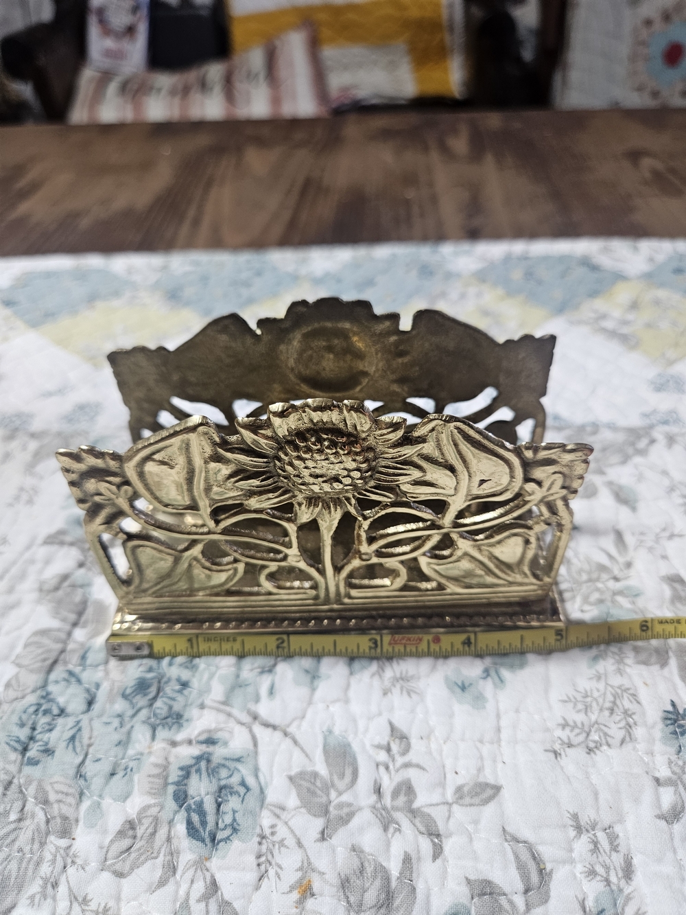 Brass Sunflower Napkin Holder - Ornate Floral Design
